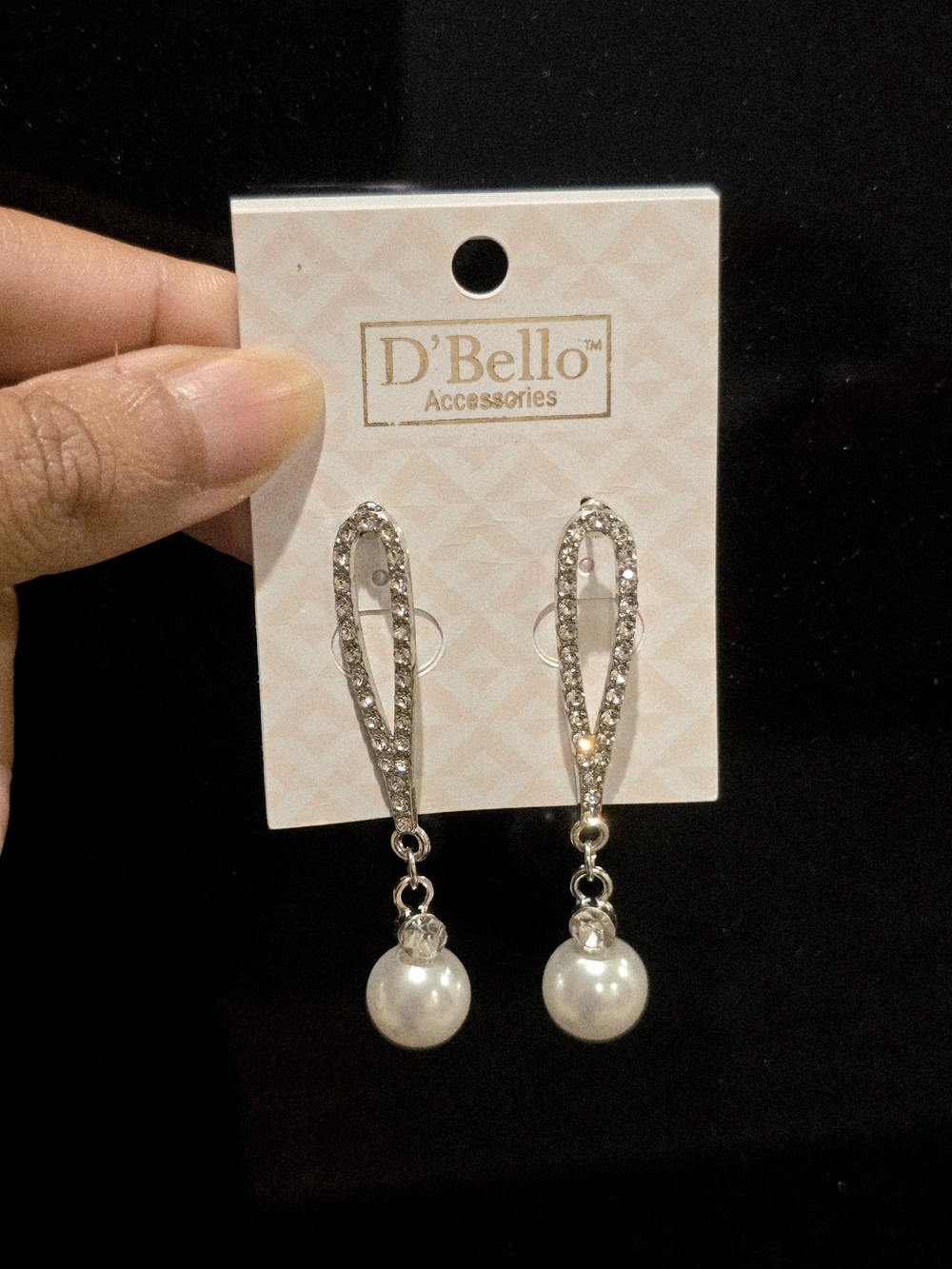 D'Bello Silver Crystal Drop Earrings with Pearl Dangle